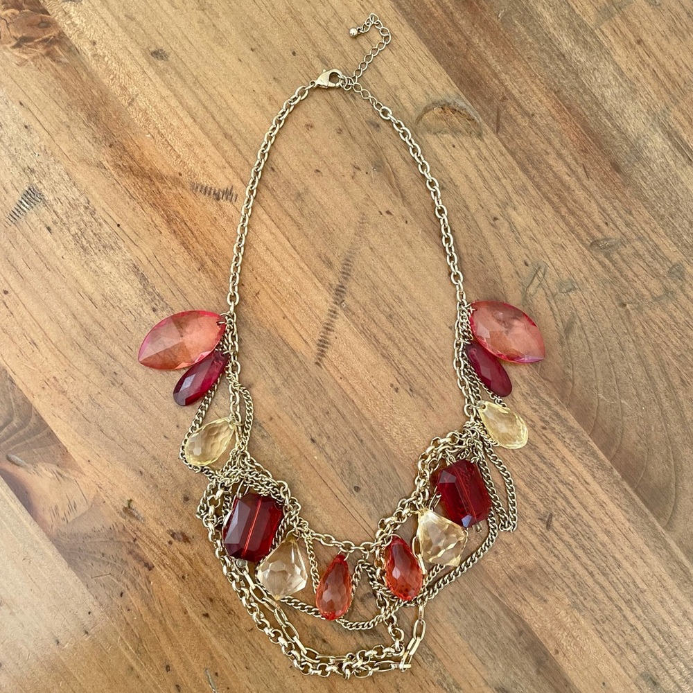 Gold Red and Pink Necklace